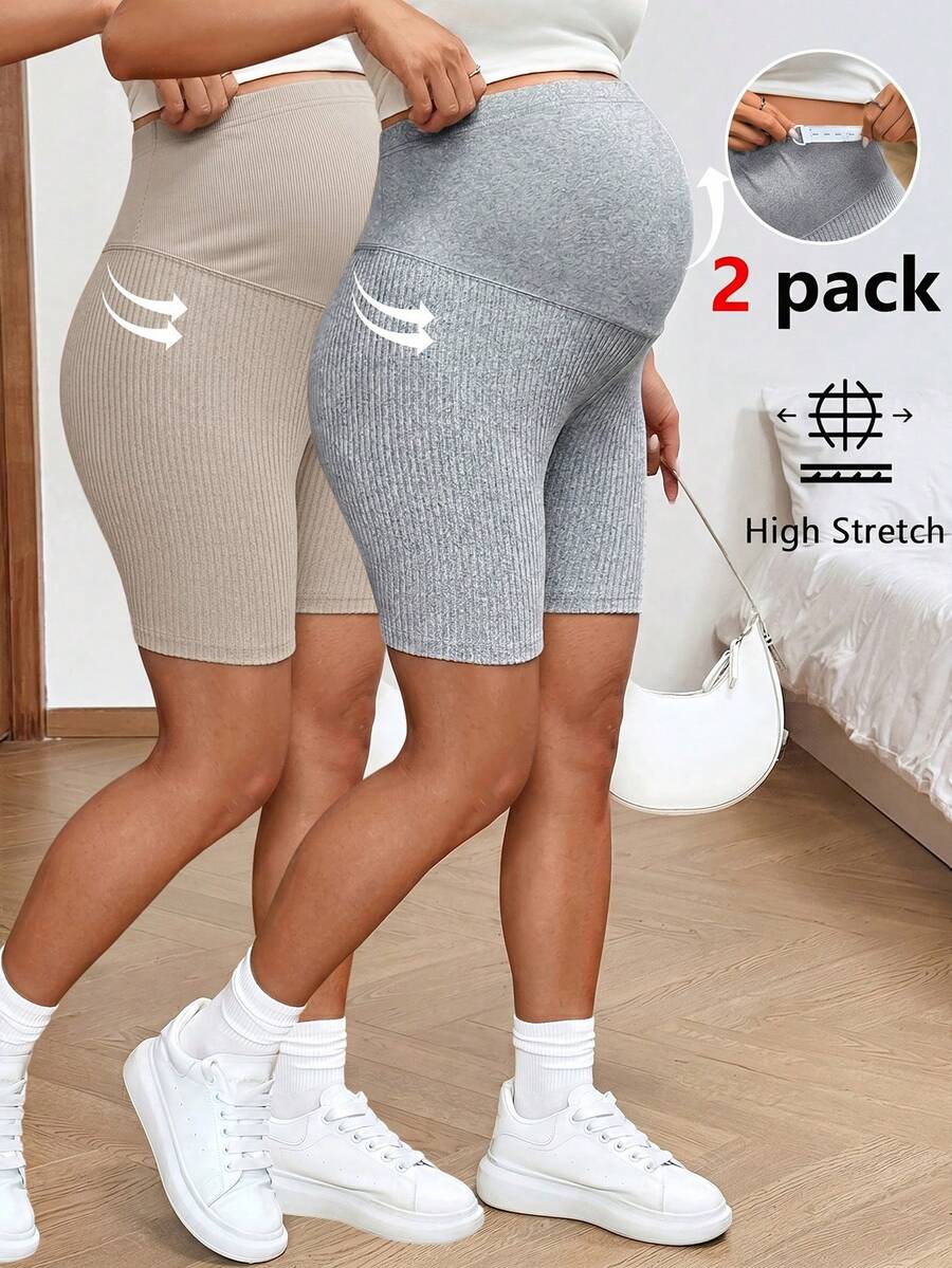 SHEIN Bộ 2 quần short bầu điều chỉnh eo, kiểu dáng thường ngày. - Xám - Xem 1