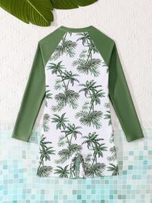 Bộ áo tắm liền thân tay raglan in hình cây cọ dành cho bé gái tuổi teen, kèm quần short. - trắng - Xem 2