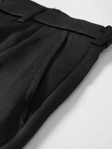 Claim Dot Men Black Pleated Slant Pocket Straight Leg Loose Fit Casual Commuter Suit Pants - Black - View 8