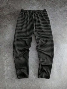 HIMLAND Men's Striped Pleated Casual/Business Suit Pants - Black - View 2