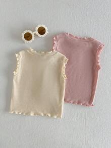 Loomiva 2pcs Baby Girl Cartoon Strawberry Knitted Soft Crew Neck Sleeveless Top Set - Multicolor - View 2