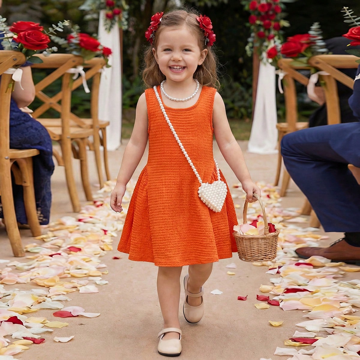 Vestido con diseño de lazo rojo y cintura para niña, conjunto a juego para hermana en rojo