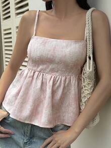 Livesso Áo camisole nữ xếp ly jacquard thời trang, đa năng, thích hợp mặc hàng ngày. - Hồng - Xem 2