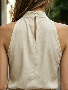 Pariaura Women's New Stand Collar Sleeveless Casual Versatile Top - Beige - View 2