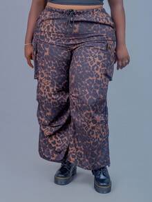 CurvyTilda Plus Size Leopard Print Cargo Pants, Women's Straight Casual Trousers,Loose Leopard Print Pants,Leopard Pants,Renaissance Fair,Maroon, Fall Outfits,Tall Women,Brown Pants,Baggy Women,New Year,Valentine, For Hourglass Body Shape, For Summer - Multicolor - View 6