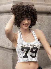 Xuxu's by Gio Damen gestreiftes Tanktop mit Buchstaben-Grafik im Streetstyle, Racerback, lässig - Schwarz und Weiss - Übersicht 6