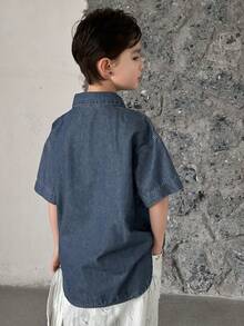 DAZY Tween Boy Boys' Denim Collared Short Sleeve Top Summer - Dark Wash - View 3