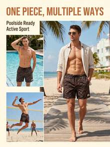 Azuldrift Shorts de playa con cordón en la cintura con estampado de cebra para hombres - Marrón - Ver 4