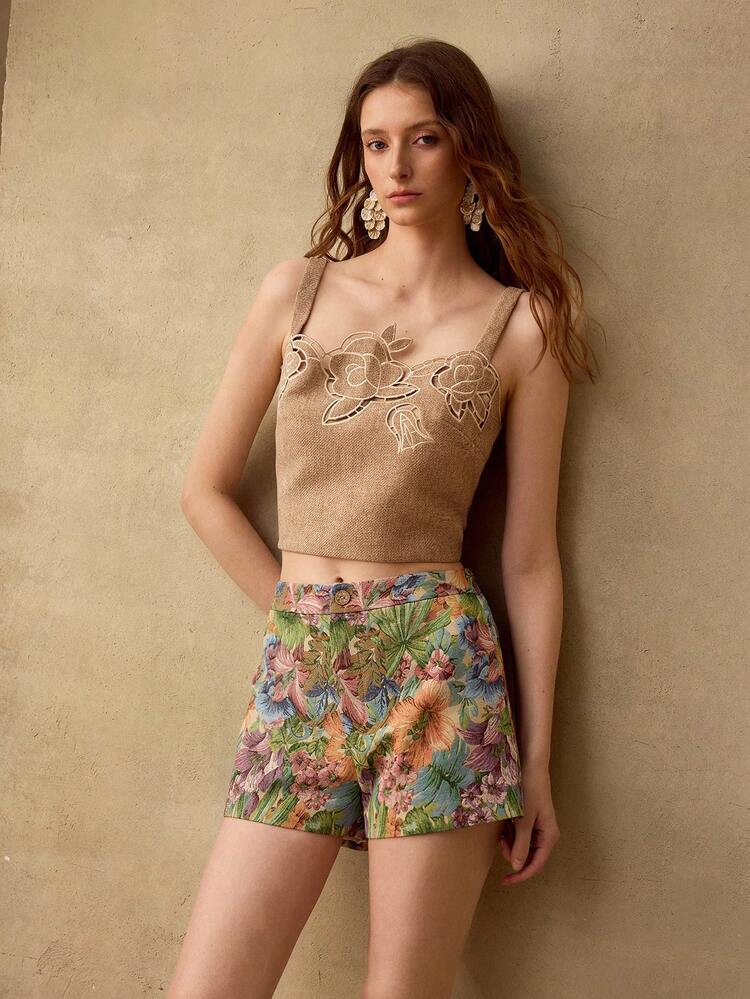 WOMEN FLORAL PRINT STRAIGHT LEG SHORTS