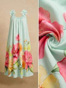 Travachic Plus Size Women Floral Decor Ruched Casual Party Dress - Mint Green - View 7