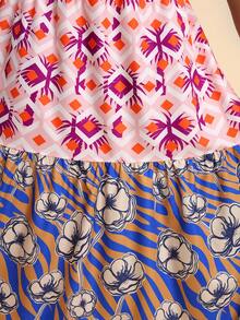 LOTSLUV Women's Blue And Pink Floral Print A-Line Skirt Suitable For Spring Summer Holiday Midi Elegant Boho Pockets Beach Picnic Festival Skirt - Multicolor - View 7