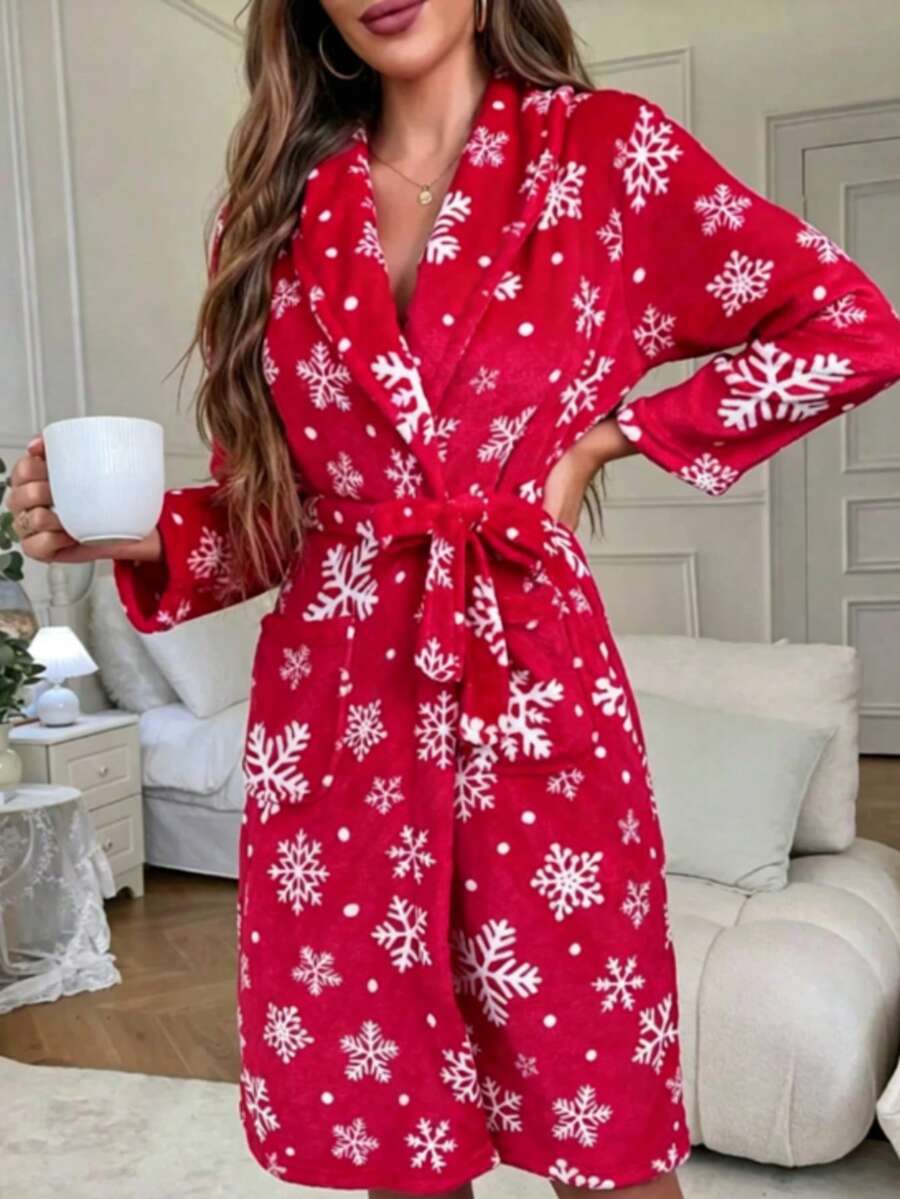 1pc Women Sleepwear Robe, Printed Stylish Bathrobe, Loose Fit Long Sleeve Soft Plush Warm Robe For Winter, Suitable For Party, Everyday, Student Summer Wedding Home Bathroom Decor - Pink - View 1