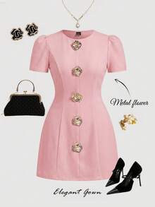 MOD Vestido de chaleco vintage glamoroso para mujer de talla grande con acentos de rosa metálico - Perfecto para estética, look preppy, citas, fiestas, vacaciones, té, cumpleaños, oficina y viajes, con aire de dinero antiguo.Primavera/Verano - Rosa - Ver 8