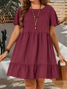 EMERY ROSE Plus Size Vacation Casual Solid Color Short Sleeve Dress,Summer Outfits For Women,Easter Women,Bohemia,Rave Outfit Curve, Country Concert - Red Violet - View 6