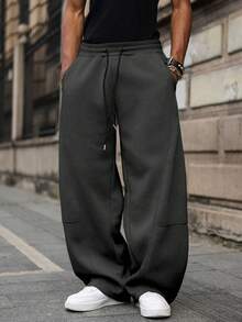 Major Grit Men's Solid Color Drawstring Waist Pocket Loose Fit Casual Sweatpants - Dark Grey - View 4