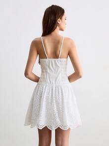 CielaLinda Vestido corto de mujer con tirantes finos y bordado - Blanco - Ver 2
