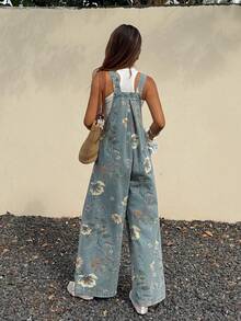 Dazy-Less Mono vaquero de verano para mujer con cuello cuadrado, sin mangas, con pliegues y bolsillos - Azul - Ver 2