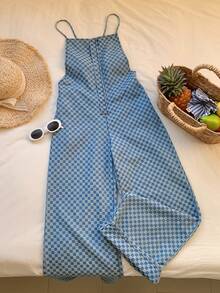 Comfortcana Women's Plaid Casual Everyday Denim Jumpsuit Summer Outfits For Women  Summer Jumpsuit  Festival Outfits For Women Beach Outfit For Women Birthday Outfits For Women Casual Jumpsuit For Women Jumpsuit For Holiday Country Concert Outfit Denim 2 Piece Set For Ladies Pyjamas Set Women Two Piece Pyjama Sets Women Cotton Shirt Sets For Women - Yellow - View 5