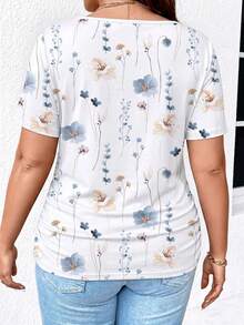 EMERY ROSE Random Geometric Pattern Plus Size Women's T-Shirt Holiday Light Blue Summer - Multicolor - View 2