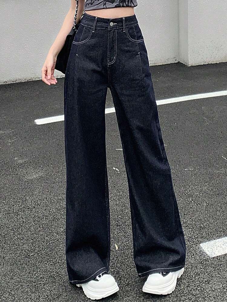 Women's Regular Waist Straight Leg Casual Jeans, Street & Urban Leisure Style