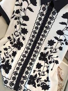 GlowEve CURVE Conjunto de 2 piezas de talla grande con camisa de cuello vuelto y pantalones cortos con estampado posicionado, conjunto de verano para mujer - Beis - Ver 5