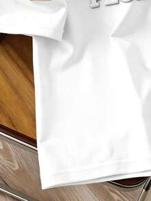 Manfinity Joysei Men's Casual Solid Color Letter Embossed Short Sleeve T-Shirt, Summer - White - View 4