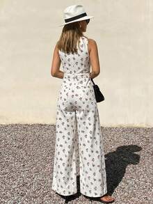 DAZY Mono vaquero casual de pierna recta y holgado con tirantes ajustables y sin mangas para mujer - Blanco - Ver 3