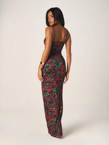 MISSGUIDED Conjunto de dos piezas de verano con top tipo camiseta de tirantes y falda larga con estampado floral de rosa, conjunto de vestido ajustado de lápiz - Multicolor - Ver 3