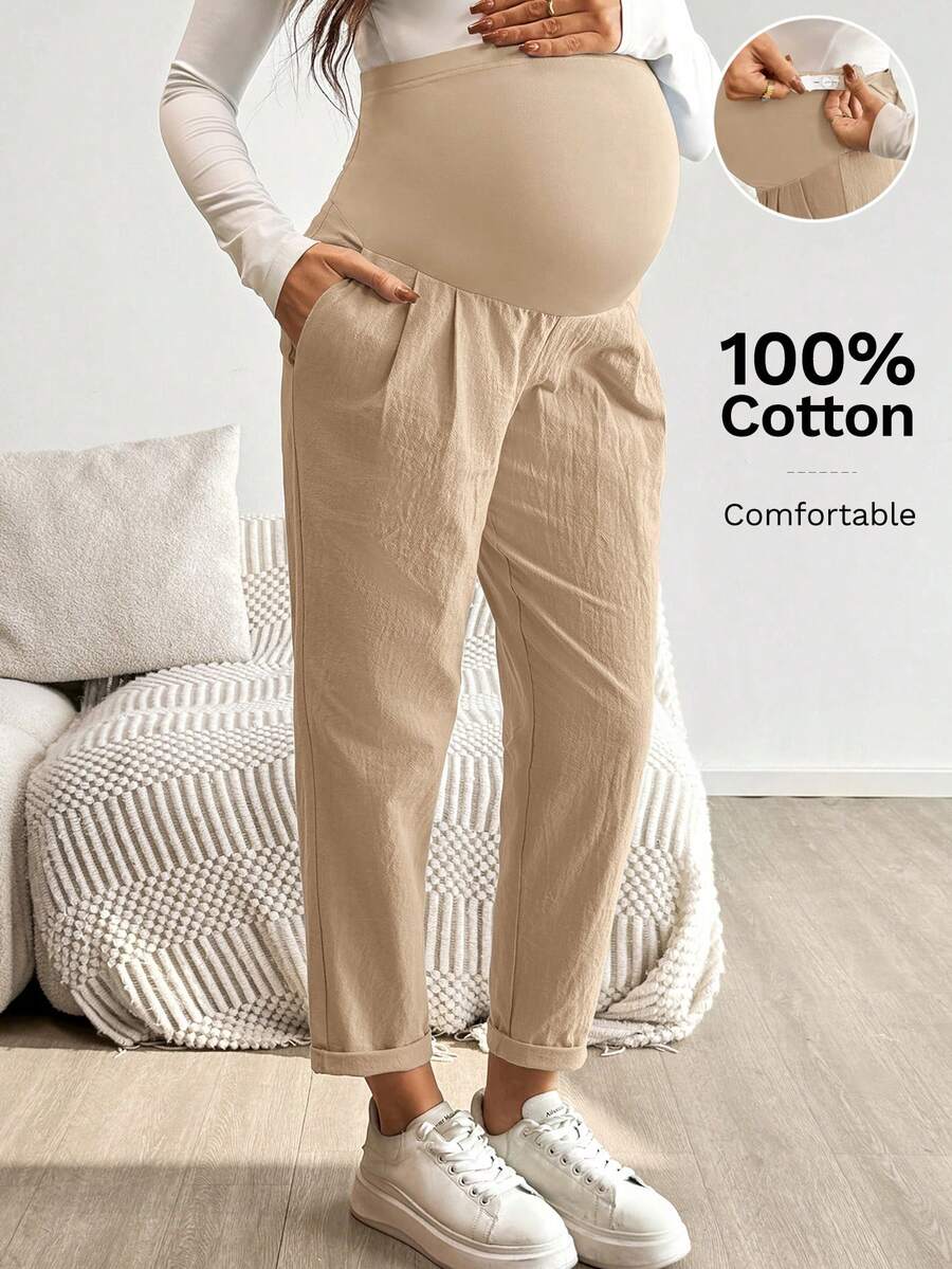 SHEIN Quần bầu thời trang, đa năng, chất liệu có họa tiết, cạp chun điều chỉnh được, kiểu dáng thường ngày. - Màu be - Xem 1