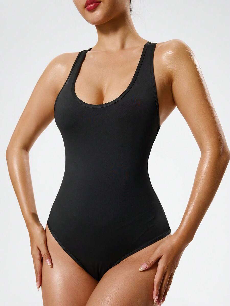 SHEIN Sports 女士芭蕾舞紧身衣 - 黑色 - 查看 1
