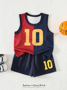 Cozy Pixies Bộ đồ thể thao 2 món cho bé trai/bé gái, áo thun không tay và quần short kẻ sọc đỏ xanh, phù hợp với đội Barcelona, thích hợp cho mùa xuân/hè, mặc trong nhà, ngoài trời, hàng ngày, chơi thể thao, dự tiệc, chụp ảnh, kỳ nghỉ, thi đấu. Bộ đồ 2 món dễ thương phối màu tương phản cho trẻ em, áo tank top và quần short, thích hợp cho mùa xuân/hè. - Nhiều màu - Xem 8