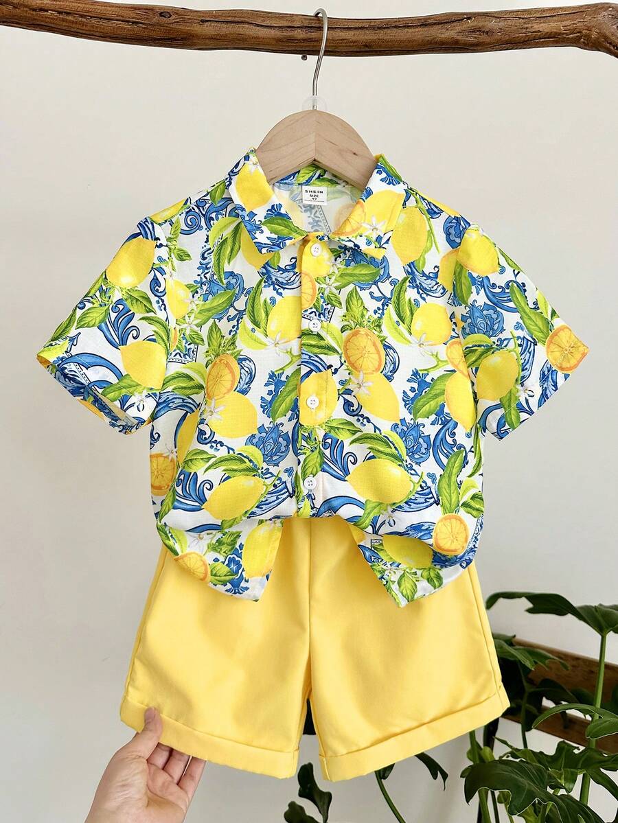 LMoss Kids 2pcs/Set Kaos Lengan Pendek Leher Bulat Minimalis Kasual dan Celana Pendek untuk Anak Laki-Laki, Cocok untuk Musim Panas dan Liburan - MultiWarna - View 1