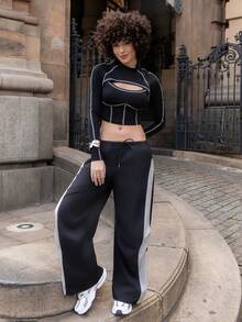 Xuxu's by Gio Women's Spring And Summer Concert Streetwear Going Out Color-Blocked Parachute Pants Black - Black - View 1