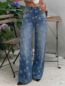 Dazy Tall Quần jeans ống đứng dáng rộng thoải mái cho nữ, thích hợp cho kỳ nghỉ. - Rửa trung bình - Xem 5