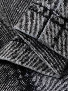 DAZY Bộ đồ denim nữ cổ vuông và quần ống đứng dáng rộng, phong cách đường phố thường ngày, màu denim bạc màu, phong cách Y2K. - Xám - Xem 8