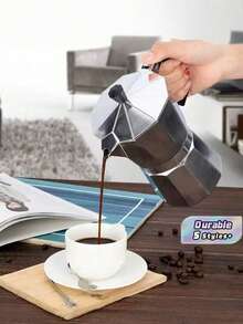 1 buah Moka Pot, Pembuat Kopi Katup Tunggal Aluminium, Seduh Espresso, Pemanasan Langsung, Penting untuk Istirahat Kopi Santai di Luar Ruangan - Perak - View 1