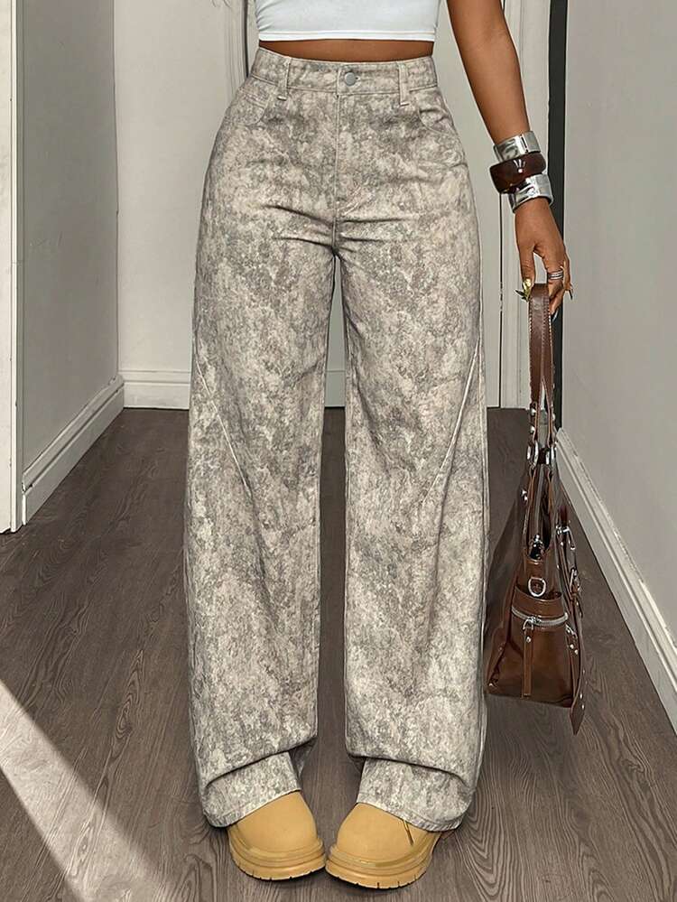 Women's Loose Straight Leg Full Print Casual Jeans