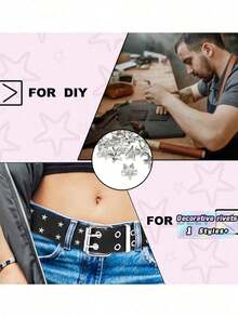 50/100个/包 金属银色星形铆钉 DIY 服装鞋子包包手工服饰配件 朋克皮革铆钉尖头铆钉纽扣 - 彩色 - 查看 3