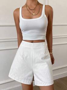 Dazy Tall Pantalones cortos casuales sueltos de ciudad para mujer - Blanco - Ver 4