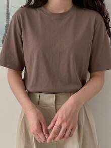 DAZY 女士休闲纯色基础款短袖T恤 夏季 - 棕色 - 查看 3
