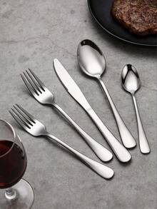 4/16/24pcs Stainless Steel Black 1010 Steak Knife, Fork, Spoon Cutlery Set, For Hotel, Restaurant, Home Dining - Silver - View 3