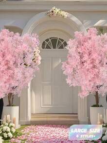 1Pc 95cm Artificial Pink Sakura Flower Plant, Flame Resistant Silk Sakura Tree Branch For DIY, Wedding Party Background Wall Decor, Indoor/Outdoor Garden, Office, Bedroom, Living Room, Vase, Tabletop, Spring Decor,Birthday Gift (Light Pink, White, Blue/Purple) - Multicolor - View 1