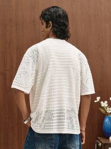 TOKVUE Men's Solid Color Short Sleeve Hollow-Out Knit Top - Apricot - View 2