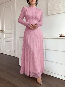 Feyla Elegant White Lace Dress For Women - Pink - View 6
