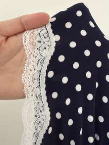 Vibekara Plus Size Polka Dot Lace V-Neck Dress, Spring/Summer - Navy Blue - View 7