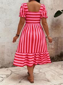 SHEIN Clasi Elegant Pattern Plus Size Women Spring & Summer Long Dress - Hot Pink - View 2
