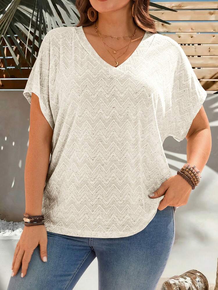 Plus Size Women's Summer Casual Vacation Country Solid Color V-Neck Short Sleeve Top T-Shirt,Suitable For Summer Vacation,Casual Holiday Style,Summer Outfits For Women ,Vacation Outfits Women ,Holiday Outfits For Women,Going Out Outfits, New Clothes,Simple And Fashionable For Everyday Wear,Suitable For Summer, Vacation, Daily Wear, Festival Outfits For Women,Country Concert Outfit,Beach Outfits For Women,Western Style,Gifts For Mother,Boho Top