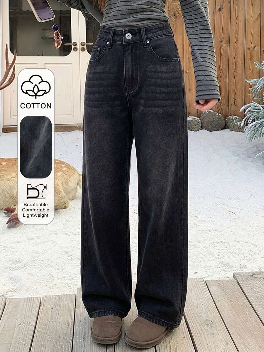 DAZY Jeans holgados con bolsillos y efecto desgastado para mujer - Negro - Ver 1