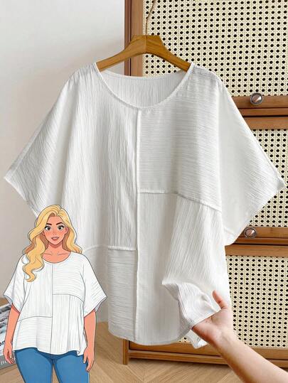 Rusticease Blusa de mujer talla grande de verano, de unicolor y cuello redondo