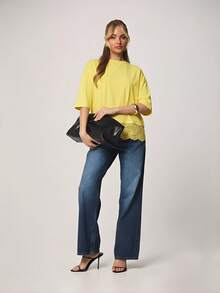 MISSGUIDED Lace Trim Box T Shirt With Relaxed Fit And Round Neck For Casual Everyday Spring Summer Comfort - Yellow - View 3